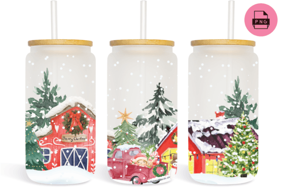 16 Oz Libbey Glass Can Tumbler Christmas