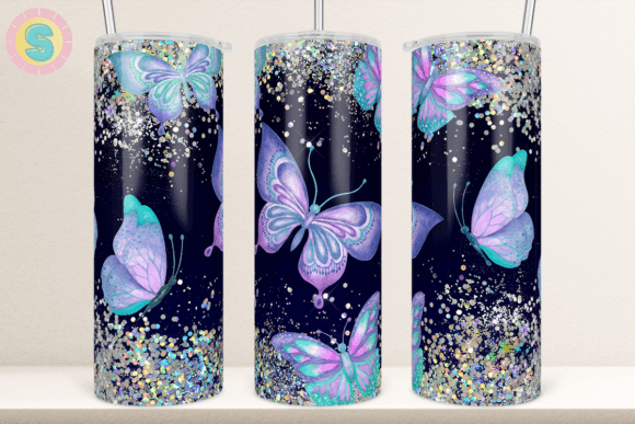 20Oz Butterfly and Glitter Tumbler Wrap