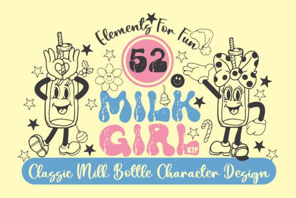 52 Retro MILK GIRL Character Element SVG