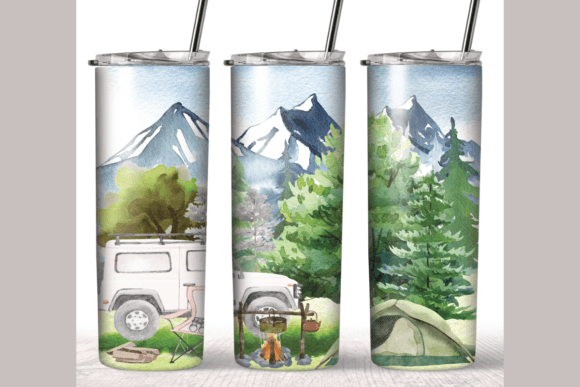 Camping 20 Oz Skinny Tumbler Wrap