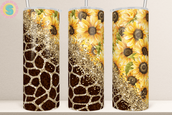 Floral Giraffe Glitter 20Oz Tumbler Wrap