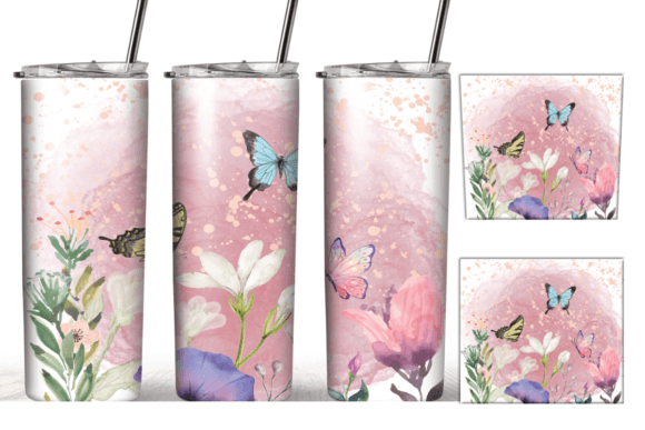 Flowers Butterfly Coffee Tumbler Wrap
