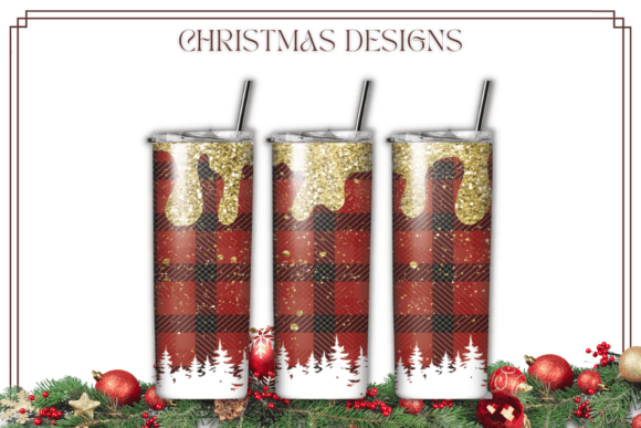 Glitter Plaid Christmas Coffee Tumbler