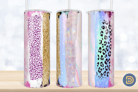 Holographic Leopard Glitter Tumbler PNG