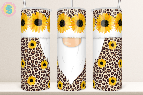 Leopard Gnome Sunflower Tumbler Wrap