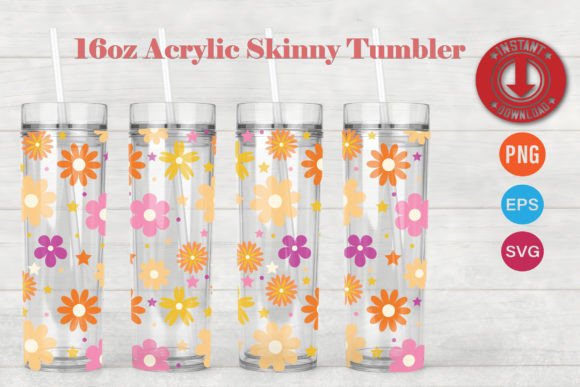 Retro Flowers SVG 16oz Skinny Maars Tumb