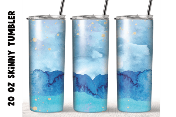 Watercolor Blue Ink 20 Oz Tumbler Wrap